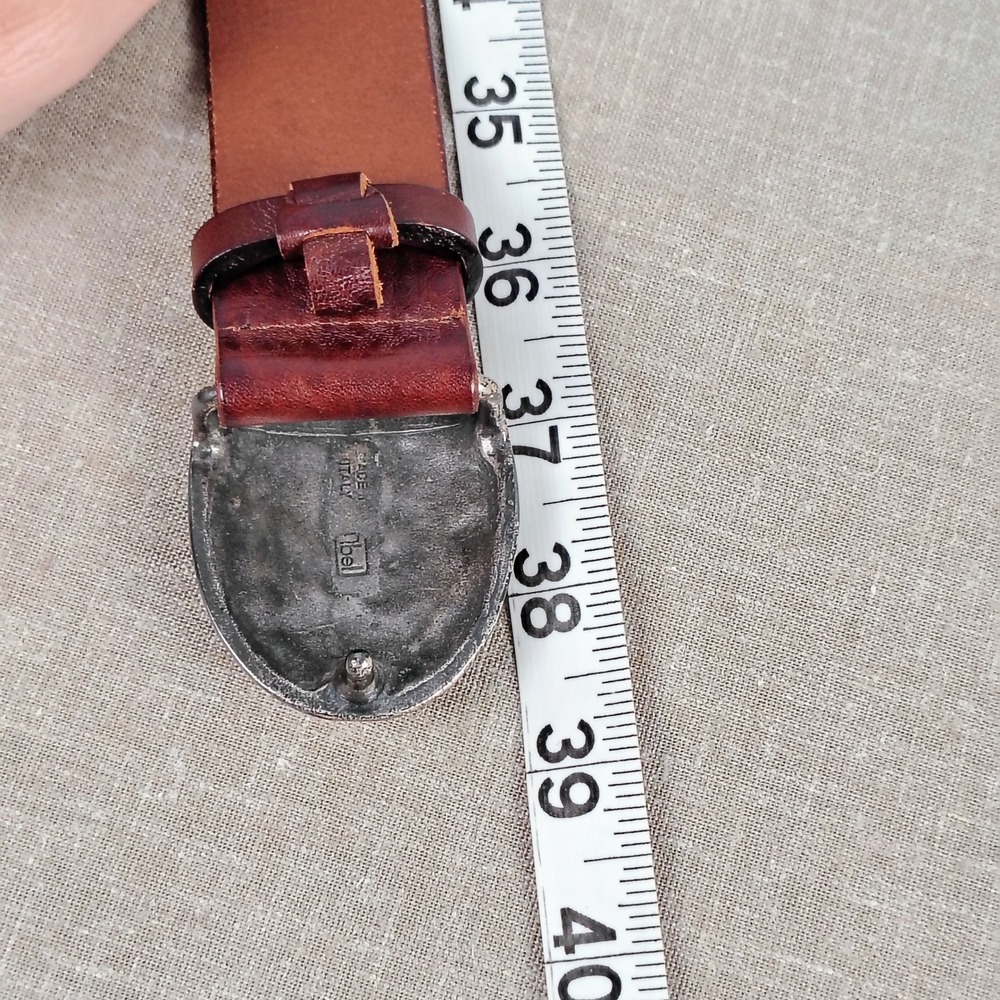 Womens SZ M Ibel Italy Leather Belt Brown Silver Basketweave Buckle Boho SZ M - Picture 10 of 11
